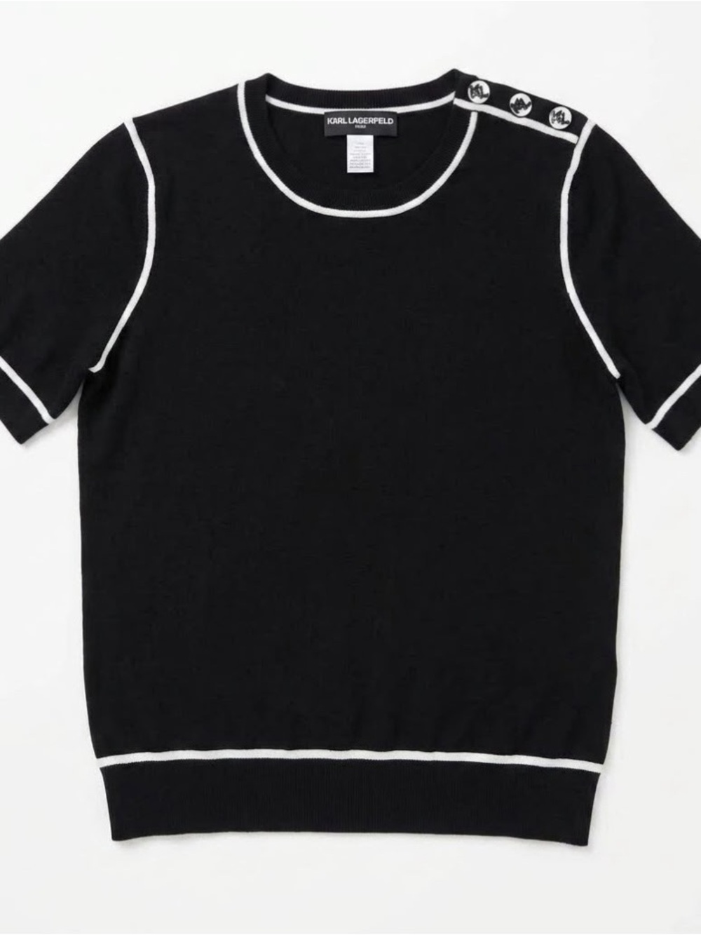 Preppy Coquette Karl Lagerfeld Paris Piping Knit Top Button Short Sleeve
